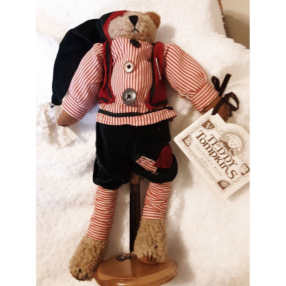 Vintage 1997 Enesco Teddy Tompkins Johnny 17" Collectible Bear w/ Stand & Box